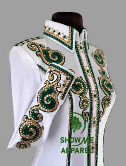 Retro Show Shirt  with Taffeta stretchable fabric. Unique Jewel pieces, with Front hidden zipper gold nail finished.   Shirt-73