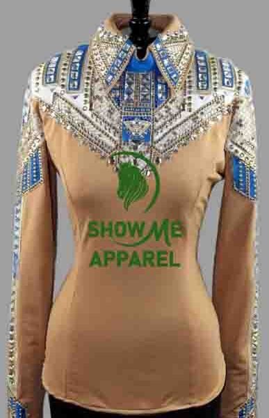 Horsemanship Jacket with Peach base stretchable fabric. Unique Jewel pieces, with back hidden zipper    Jac-21