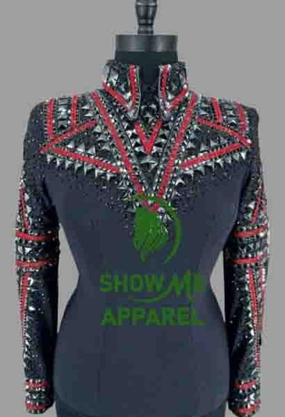 Horsemanship Jacket with Black base stretchable fabric. Unique Jewel pieces, with back hidden zipper    Jac-27