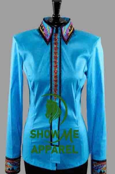 Retro Show Shirt  with Taffeta stretchable fabric. Unique Jewel pieces, with Front hidden zipper gold nail finished.   Shirt-31