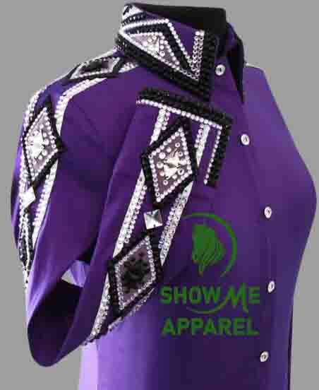 Retro Show Shirt  with Taffeta stretchable fabric. Unique Jewel pieces, with Front hidden zipper gold nail finished.   Shirt-38