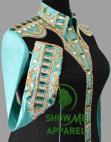 Retro Show Shirt  with Taffeta stretchable fabric. Unique Jewel pieces, with Front hidden zipper gold nail finished.   Shirt-41