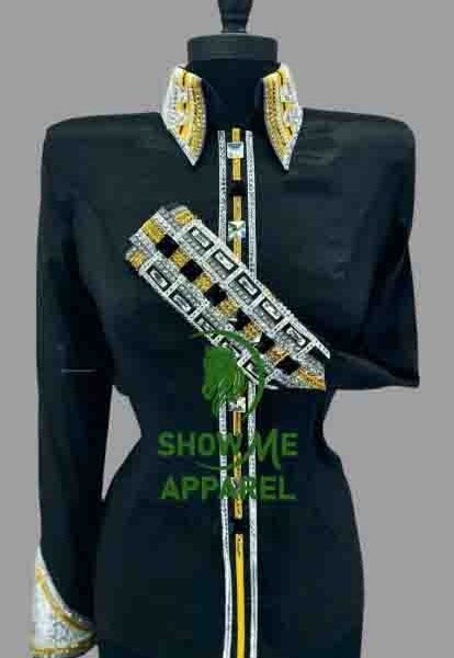 Show Shirt  with Taffeta stretchable fabric. Unique Jewel pieces, with Front hidden zipper gold nail finished.   Shirt-2