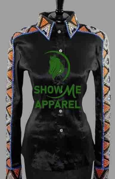 Retro Show Shirt  with Taffeta stretchable fabric. Unique Jewel pieces, with Front hidden zipper gold nail finished.   Shirt-40