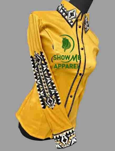 Retro Show Shirt  with Taffeta stretchable fabric. Unique Jewel pieces, with Front hidden zipper gold nail finished.   Shirt-56