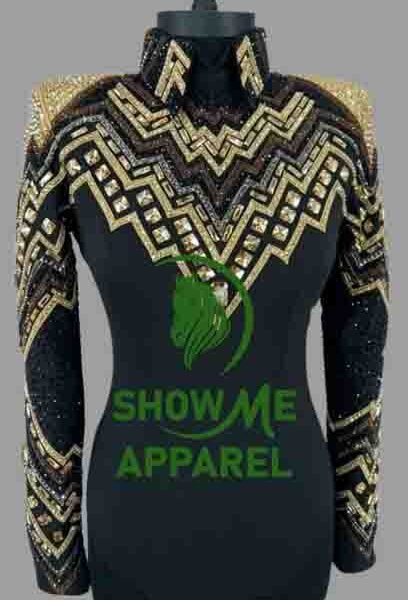 Horsemanship Jacket with Black base stretchable fabric. Unique Jewel pieces, with back hidden zipper    Jac-25