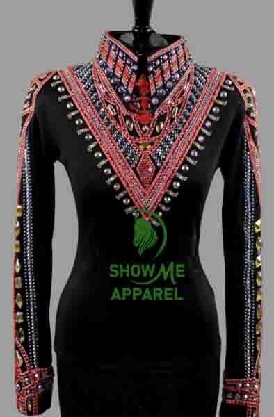 Horsemanship Jacket with Black base stretchable fabric. Unique Jewel pieces, with back hidden zipper    Jac-28