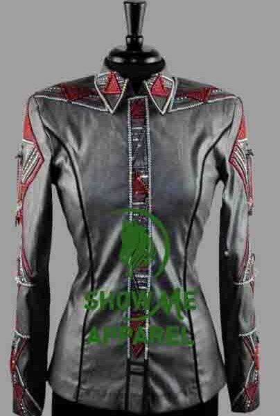 Retro Show Shirt  with Taffeta stretchable fabric. Unique Jewel pieces, with Front hidden zipper gold nail finished.   Shirt-69