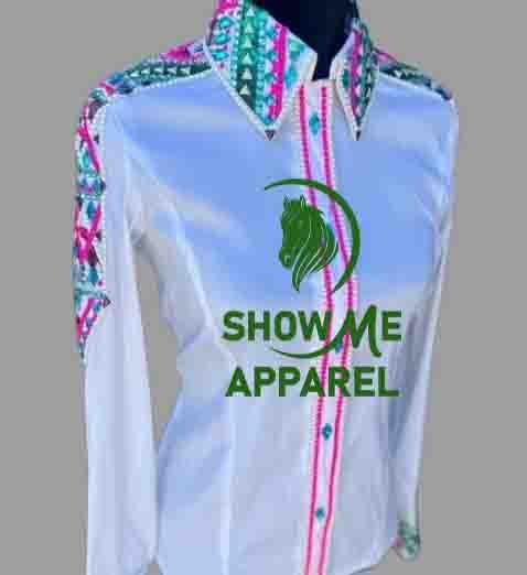 Retro Show Shirt  with Taffeta stretchable fabric. Unique Jewel pieces, with Front hidden zipper gold nail finished.   Shirt-55