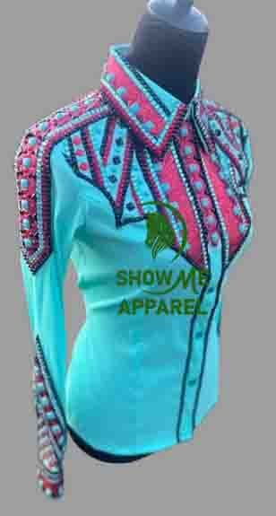 Retro Show Shirt  with Taffeta stretchable fabric. Unique Jewel pieces, with Front hidden zipper gold nail finished.   Shirt-70