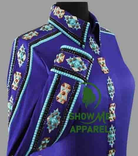 Show Shirt  with Taffeta stretchable fabric. Unique Jewel pieces, with Front hidden zipper gold nail finished.   Shirt-9