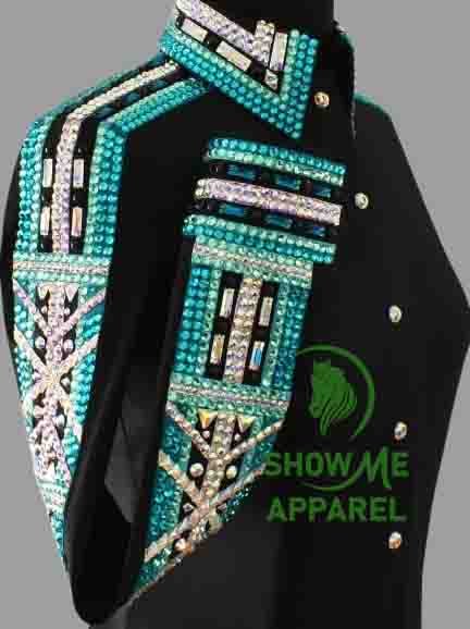 Retro Show Shirt  with Taffeta stretchable fabric. Unique Jewel pieces, with Front hidden zipper gold nail finished.   Shirt-78