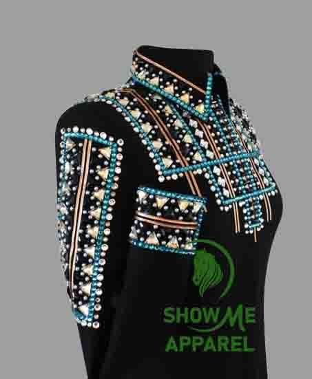 Retro Show Shirt  with Taffeta stretchable fabric. Unique Jewel pieces, with Front hidden zipper gold nail finished.   Shirt-57