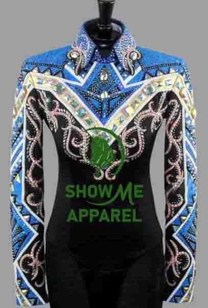 Horsemanship Jacket with Black base stretchable fabric. Unique Jewel pieces, with back hidden zipper    Jac-24