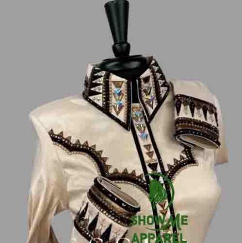 Retro Show Shirt  with Taffeta stretchable fabric. Unique Jewel pieces, with Front hidden zipper gold nail finished.   Shirt-37