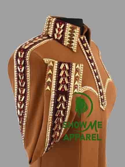 Retro Show Shirt  with Taffeta stretchable fabric. Unique Jewel pieces, with Front hidden zipper gold nail finished.   Shirt-58