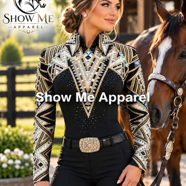 Western Show Horsemanship Jacket with Black base stretchable fabric. Unique Jewel pieces, with back hidden zipper    Jac-11