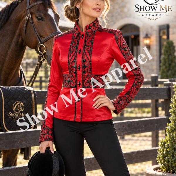Horsemanship Shirt  with Taffeta stretchable fabric. Unique Jewel pieces, with hidden zipper gold nail finished.   Shirt-17