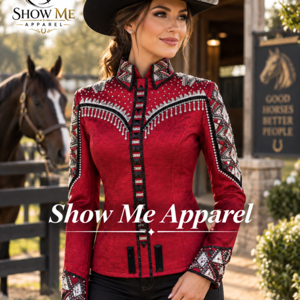 Western Show Shirt with Taffeta stretchable fabric. Unique Jewel pieces, with hidden zipper gold nail finished. Shirt-34